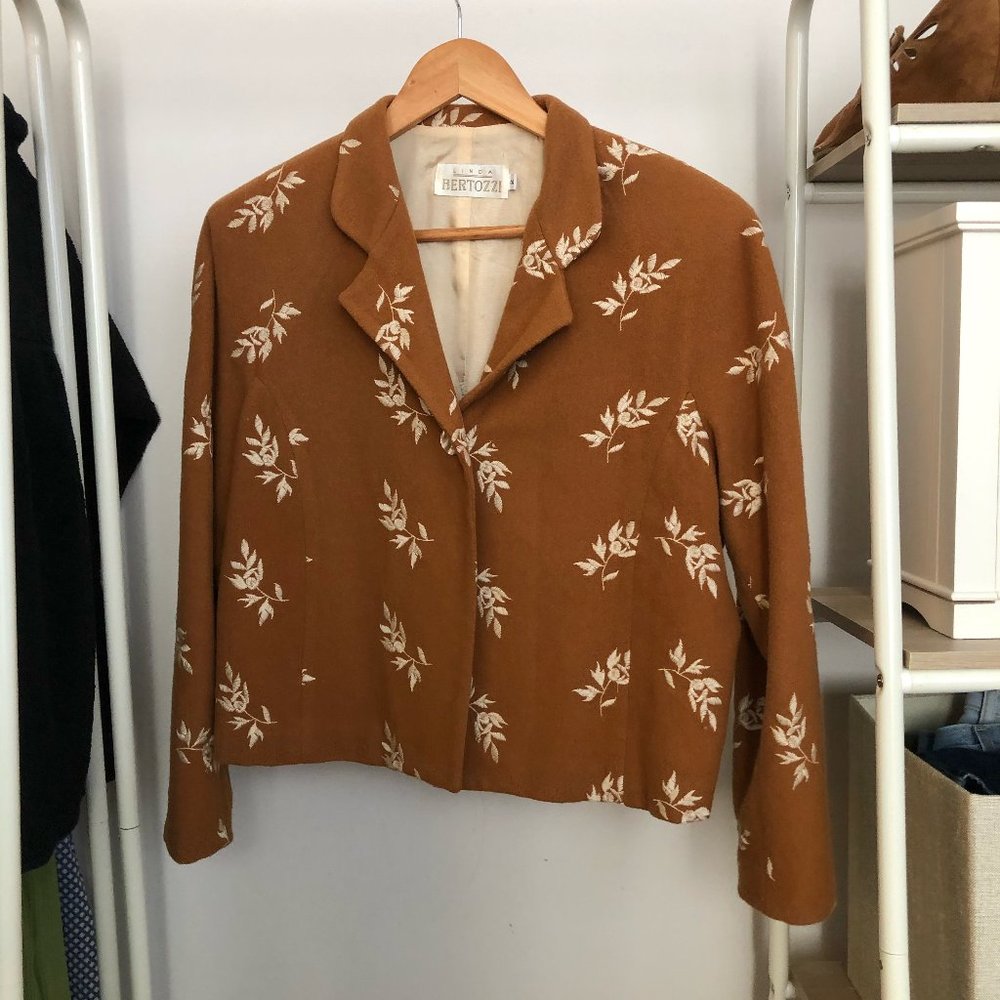 Vintage Linda Bertozzi Wool Floral Camel Jacket